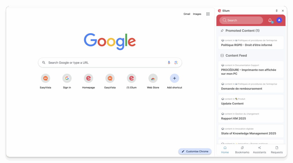 L’extension de navigateur Elium affiche une réponse par-dessus une autre application web